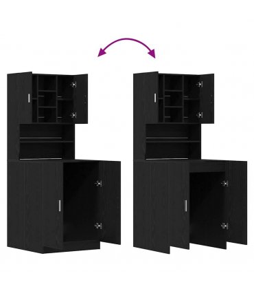 vidaXL Washing Machine Cabinet 2 pcs Black Oak 70.5 x 71.5 x 181.5 cm