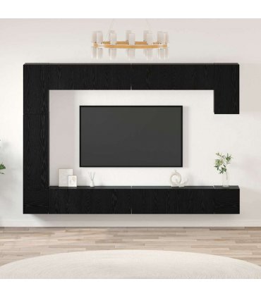 vidaXL TV Cabinet Set Wall-mounted 9 pcs Black Oak Engineered Wood — V0672080646