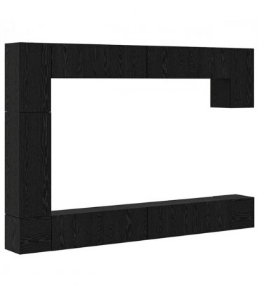 vidaXL TV Cabinet Set Wall-mounted 9 pcs Black Oak Engineered Wood — V0672080646