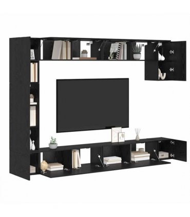 vidaXL TV Cabinet Set Wall-mounted 9 pcs Black Oak Engineered Wood — V0672080646