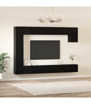 vidaXL TV Cabinet Set Wall-mounted 9 pcs Black Oak Engineered Wood — V0672080646