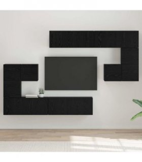 vidaXL TV Units Wall-mounted 4 pcs Black Oak Engineered wood