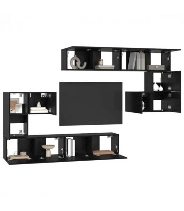 vidaXL TV Units Wall-mounted 4 pcs Black Oak Engineered wood
