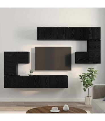 vidaXL TV Units Wall-mounted 4 pcs Black Oak Engineered wood