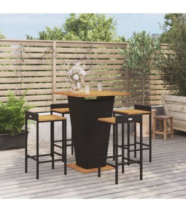 vidaXL 5 Piece Garden Bar Set Black Poly Rattan&Solid Wood Acacia — V0672080933