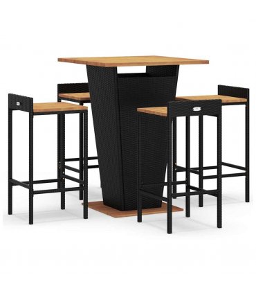 vidaXL 5 Piece Garden Bar Set Black Poly Rattan&Solid Wood Acacia — V0672080933