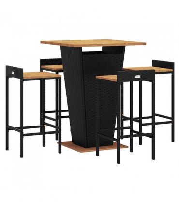 vidaXL 5 Piece Garden Bar Set Black Poly Rattan&Solid Wood Acacia — V0672080933
