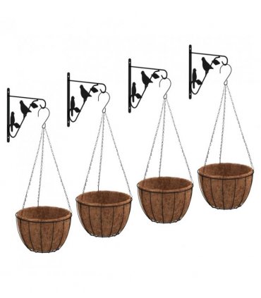 vidaXL Hanging Basket Brackets with Planters 4 pcs Black Steel — Size: Ø 35 x 52 cm