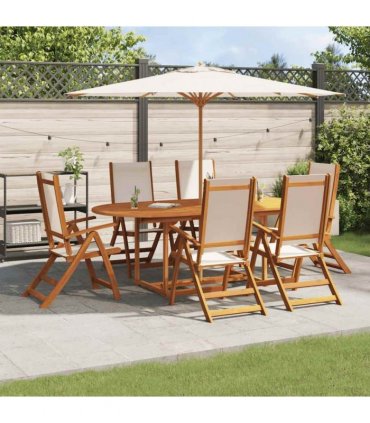 vidaXL 7 Piece Garden Dining Set Solid Wood Acacia and Textilene — Colour: cream