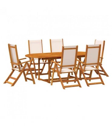 vidaXL 7 Piece Garden Dining Set Solid Wood Acacia and Textilene — Colour: cream