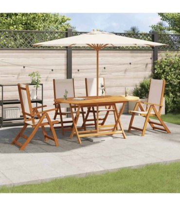 vidaXL 5 Piece Garden Dining Set Solid Wood Acacia and Textilene — Colour: cream