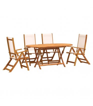 vidaXL 5 Piece Garden Dining Set Solid Wood Acacia and Textilene — Colour: cream