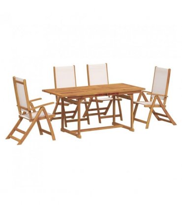 vidaXL 5 Piece Garden Dining Set Solid Wood Acacia and Textilene — Colour: cream — V0672081248
