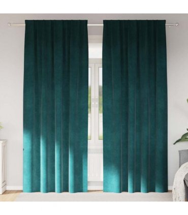 vidaXL Blackout Curtains 2 pcs Dark Green 140 x 225 cm Velvet — Model: with sewn-in tape