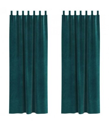 vidaXL Blackout Curtains 2 pcs Dark Green 140 x 225 cm Velvet — Model: with hanging loops