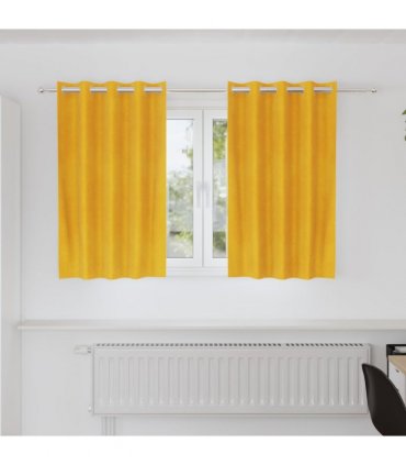 vidaXL Blackout Curtains 2 pcs Mustard Yellow 140 x 140 cm Velvet — Model: with eyelets