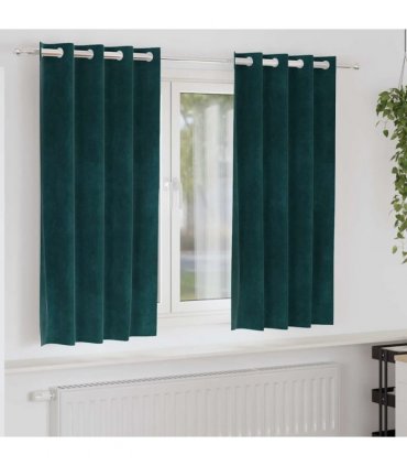 vidaXL Blackout Curtains 2 pcs Dark Green 140 x 175 cm Velvet — Model: with eyelets