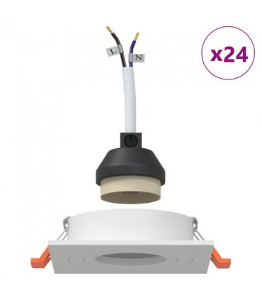 vidaXL Spotlight 24 pcs White 9 x 9 x 2 cm Aluminium — Model: Square