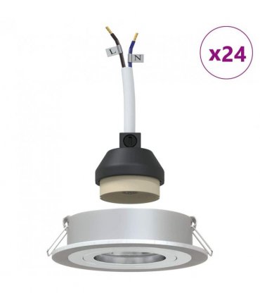 vidaXL Spotlight 24 pcs Silver 9 x 9 x 2 cm Aluminium — Model: Round