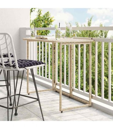 vidaXL Folding Garden Table Beige 90x51x75 cm Poly Rattan