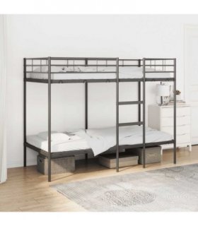 vidaXL Bunk Bed without Mattress Black 90x200 cm Steel — Size: 90 x 200 cm — V0672082034