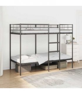 vidaXL Bunk Bed without Mattress Black 100x190 cm Steel — Size: 100 x 190 cm