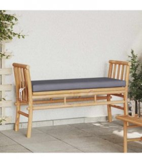 vidaXL Garden Bench with Cushion Brown 110 x 38 x 65cm Bamboo — Colour: Dark grey