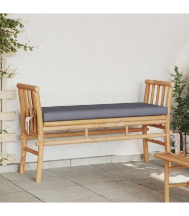 vidaXL Garden Bench with Cushion Brown 110 x 38 x 65cm Bamboo — Colour: Dark grey