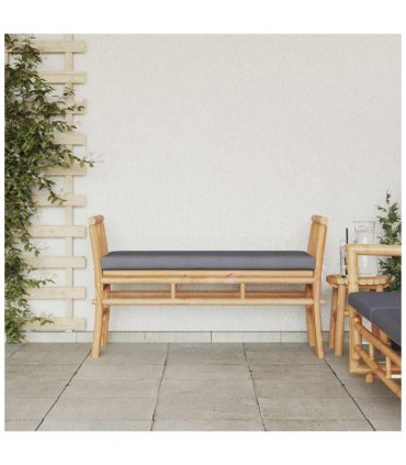 vidaXL Garden Bench with Cushion Brown 110 x 38 x 65cm Bamboo — Colour: Dark grey