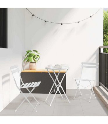 vidaXL Folding Bistro Set 3 pcs White Steel
