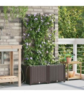 vidaXL Garden Planter 2 pcs Brown 80 x 40 x 142 cm PP