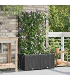 vidaXL Garden Planter 2 pcs Black 80 x 40 x 142 cm PP