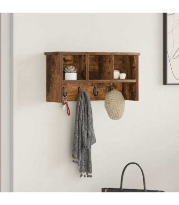 vidaXL Wall-Mounted Coat Rack with Shelf Smoked Oak 50 x 16 x 26 cm