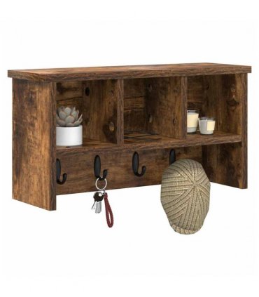 vidaXL Wall-Mounted Coat Rack with Shelf Smoked Oak 50 x 16 x 26 cm