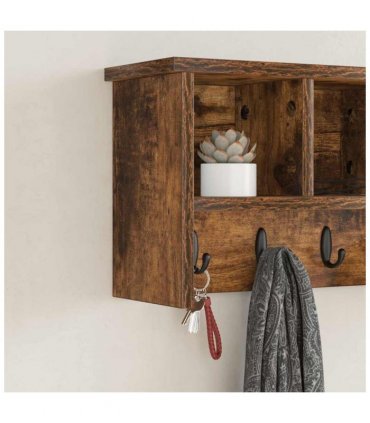 vidaXL Wall-Mounted Coat Rack with Shelf Smoked Oak 50 x 16 x 26 cm