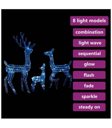 vidaXL Acrylic Reindeer Family Christmas Decoration 300 LED Blue