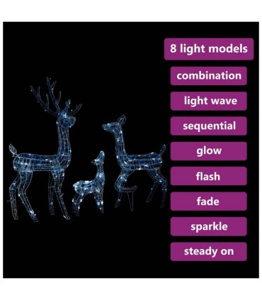 vidaXL Acrylic Reindeer Family Christmas Decoration 300 LED Cold White