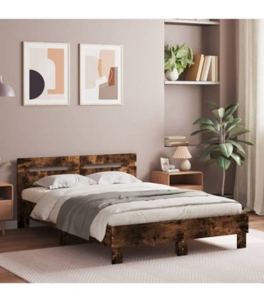 vidaXL Bed Frame without Mattress Smoked Oak 135x190 cm Double — Size: 135 x 190 cm