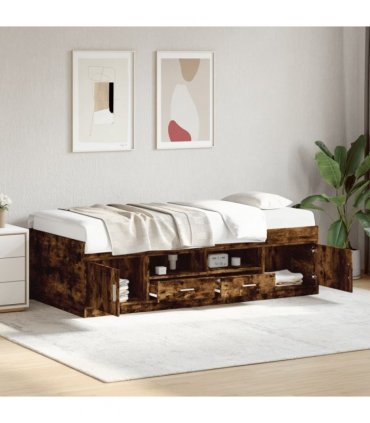 vidaXL Daybed | Smoked Oak | Engineered Wood | Single | Storage | Daybed — Size: 100 x 200 cm