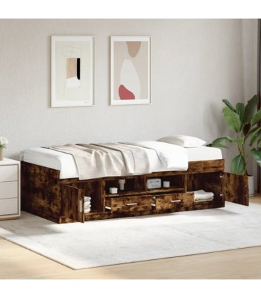 vidaXL Daybed | Smoked Oak | Engineered Wood | 90 x 200 cm | Storage | Daybed