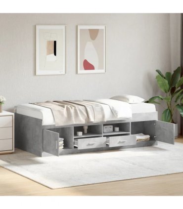 vidaXL Daybed with Drawers without Mattress Concrete Grey 90x200 cm — Size: 90 x 200 cm