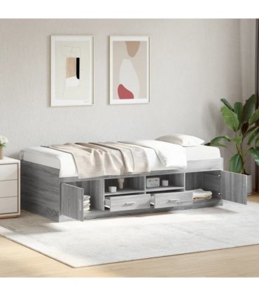 vidaXL Daybed with Drawers without Mattress Grey Sonoma 90x190 cm Single — Size: 90 x 190 cm