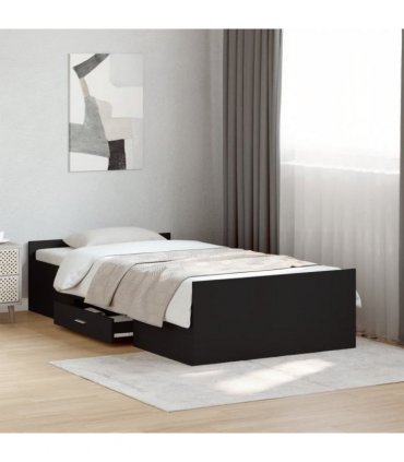 vidaXL Bed Frame | Black | Engineered wood | Small Single | Bed Frame — Size: 75 x 190 cm