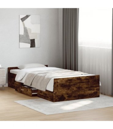 vidaXL Bed Frame | Smoked Oak | Engineered wood, Plywood | Small Single — Size: 75 x 190 cm — V0672117661