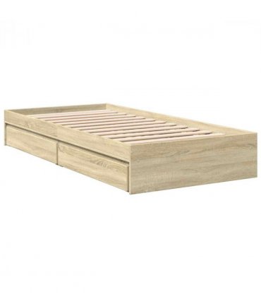 vidaXL Bed Frame with Drawers without Mattress Sonoma Oak 75x190 cm Small Single — Size: 75 x 190 cm — V0672117845
