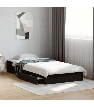 vidaXL Bed Frame with Drawers without Mattress Black 75x190 cm Small Single — Size: 75 x 190 cm — V0672117856