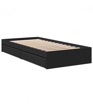 vidaXL Bed Frame with Drawers without Mattress Black 75x190 cm Small Single — Size: 75 x 190 cm — V0672117856
