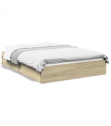 vidaXL Bed Frame with Drawers without Mattress Sonoma Oak 135x190 cm Double — Size: 135 x 190 cm — V0672117890