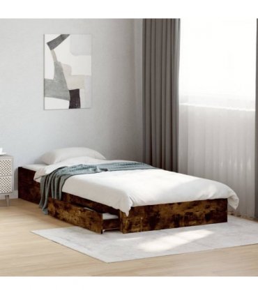 vidaXL Bed Frame with Drawers without Mattress Smoked Oak 75x190 cm Small Single — Size: 75 x 190 cm — V0672117894