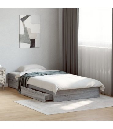 vidaXL Bed Frame with Drawers without Mattress Grey Sonoma 100x200 cm — Size: 100 x 200 cm